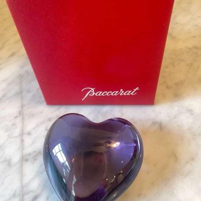 Baccarat Crystal Heart Paperweight, Amethyst Colored