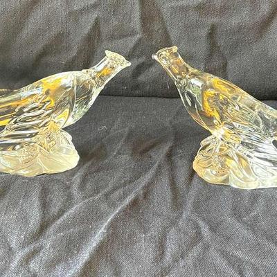 Pair Of Heisey glass pheasant figurines