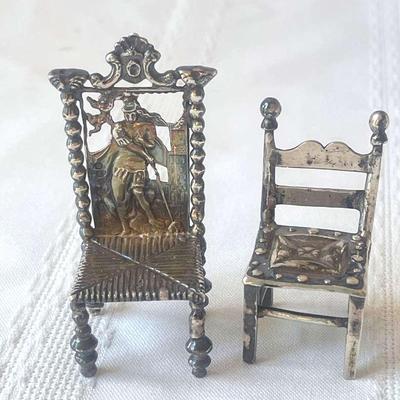 2 Victorian Silver Dollhouse Chairs