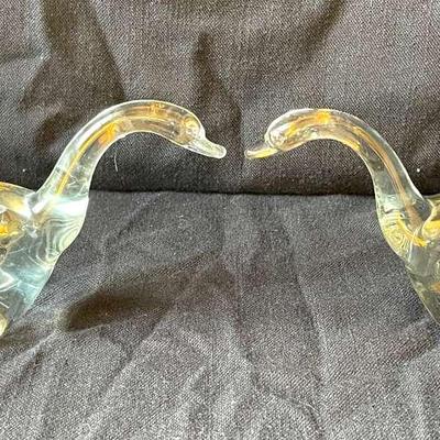 Pair Of Heisey Glass Flying Goose Figurines
