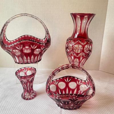 German Cut To Clear Cranberry Glass