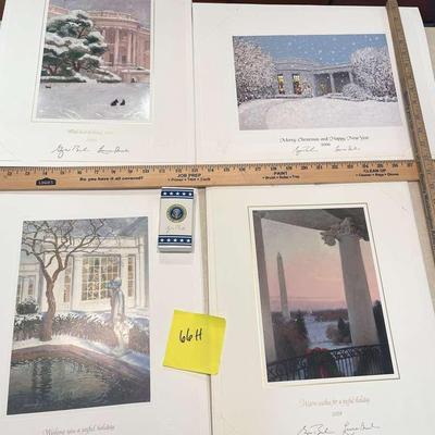 4 Large White House Christmas Card Prints From The George HW Bush Administration