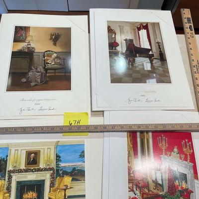 4 large White House Christmas card prints from the George HW Bush administration, 2001 -2004 