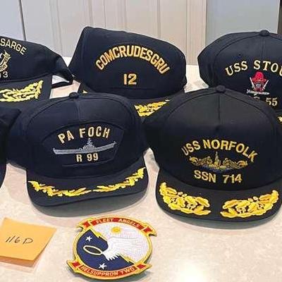 14 Navy Command Caps And One Patch From The Collection Of A Vice Admiral