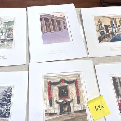 6 Large White House Christmas card prints from the Reagan administration, 1983 through 1988