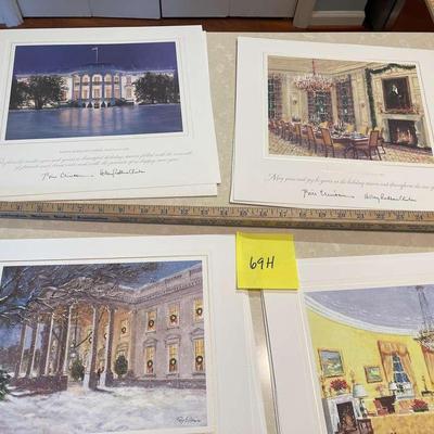 4 Large White House Christmas Card Prints From The Clinton Administration 1997 - 2000