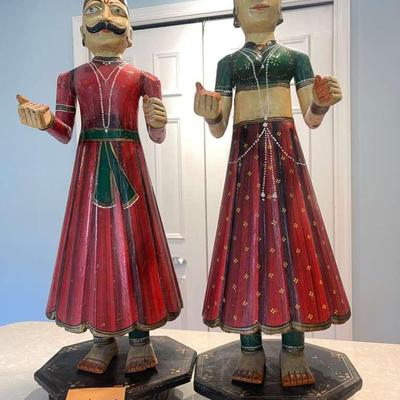 Vintage wooden hand painted deities from India