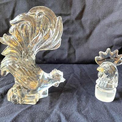 Heisey Glass Rooster And Glass Rooster Head Stopper