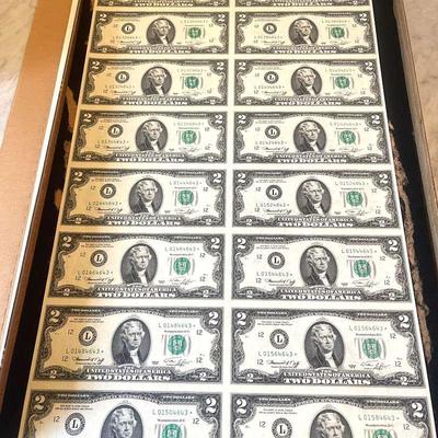 Uncut sheet of $2 bills from 1976