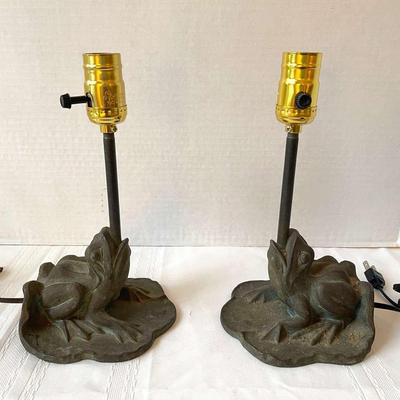 Pair Of Extremely Cool Cast-Iron Or Bronze Frog Lamps