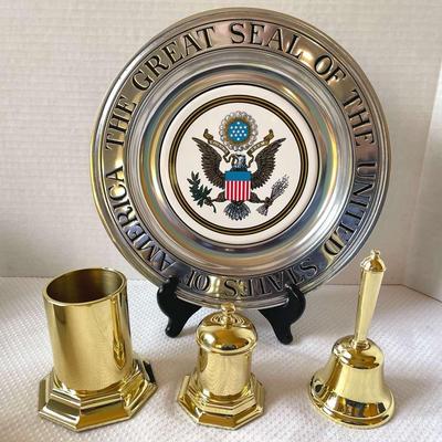 Baldwin Brass Desk Accessories And A USA Pewter Plate with Eagle 