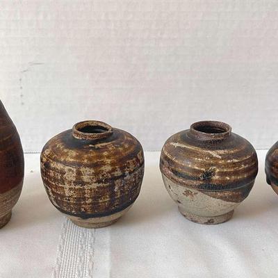4 Brown Themed Antique Asian Pottery Pieces