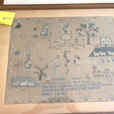 Antique Needlepoint/Embroidery Sampler from 1840's
