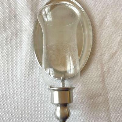 3 Matching Pewter And Glass Wall Sconces