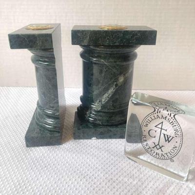 William And Mary Marble Book Ends And Glass Paperweight