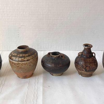5 Pieces Of Antique Asian Pottery In Brown Tones