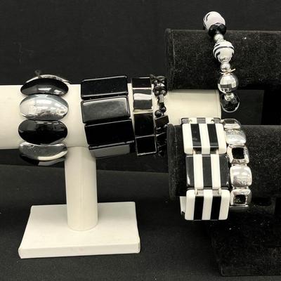 Black, White + Silvertone Bracelets