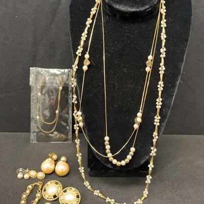 Gold Tone + Faux Pearl Jewelry