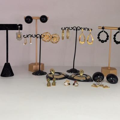Black And Gold Tone Earrings 