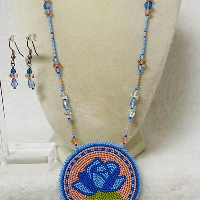 Seed Bead Floral Necklace and Earring Set