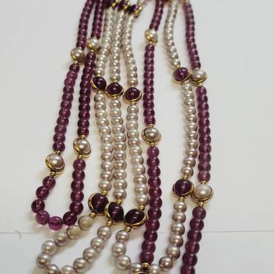 Purple and Faux Pearl Coordinating Necklaces 