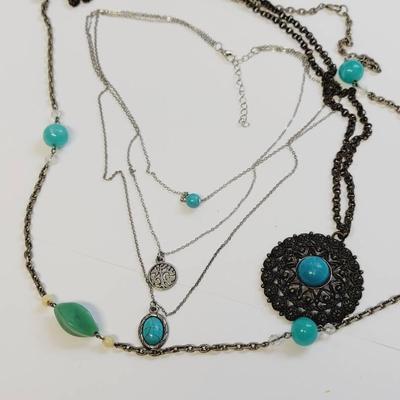 3 Pc Southwestern Style Faux Turquoise Necklaces 