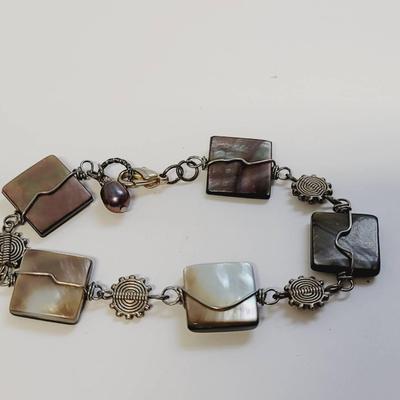 Abalone and Pearl Silver Tone Bracelet 