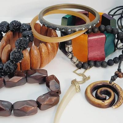 Earthy Necklaces Bracelets Wood Resin Bone Inlay and More