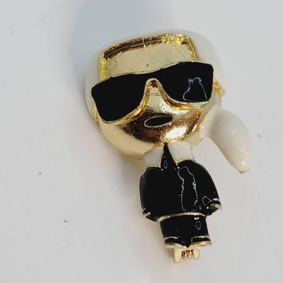 Karl Lagerfeld Enamel Character Pin Gold Tone 