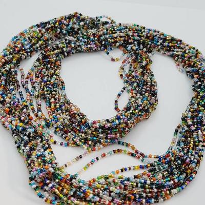 Rainbow Glass Seed Bead Infinity Necklace 