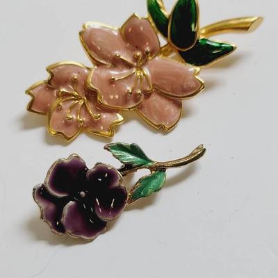 Enamel Floral Pins - Pansy And Camellia 