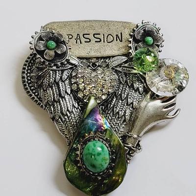 Passion Assemblage Pin Brooch with Angel Wing Details