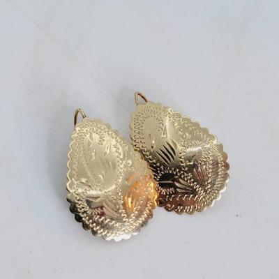 14k Yellow Gold Etched Teardrop Earrings 
