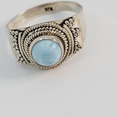 Larimar Sterling Ring Sz 8 Boho Bali Style 925