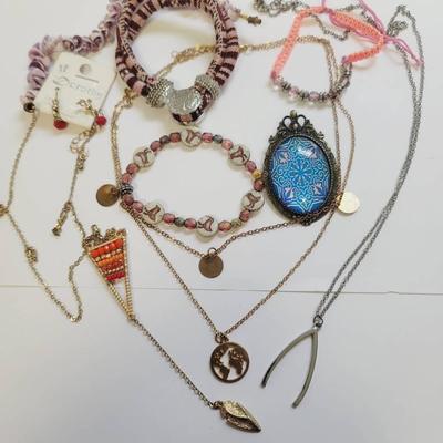 Boho Pink and Blue Festival Jewelry Lot of Necklaces and Bracelets 