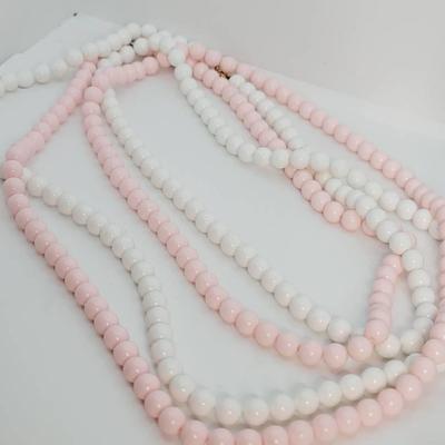 Pink and White Coordinating Necklaces Vintage Beads Extra Long