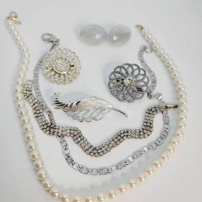 Grey Cream and Silver Tone Costume Jewelry Lot Vintage