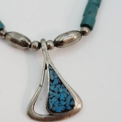 Signed Turquoise Southwest Necklace - Needs Clasp