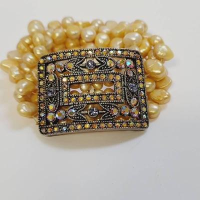 Real Pearl and Aurora Borealis Multi Strand Bracelet