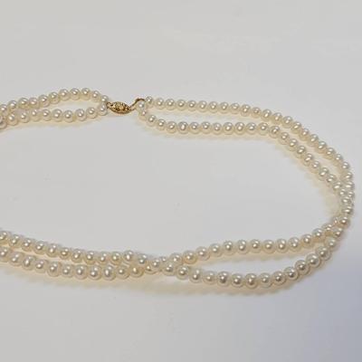 14k Clasp Real Pearl 2 Strand Necklace -Beautiful!