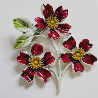 Wild Rose Enamel Pin Vintage Brooch Hand-painted