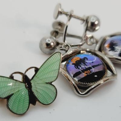 Butterfly Jewelry - Enamel Pin and Blue Morpho Earrings 