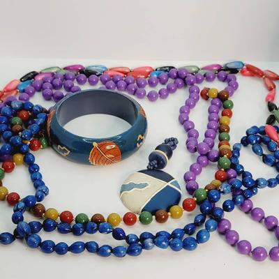 Colorful Wood Seed & Plastic Necklaces and Bracelets Jewelry Lot