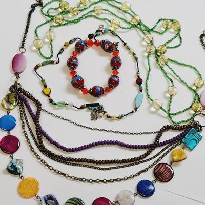 Colorful Glass and Shell Beaded Necklaces Lot