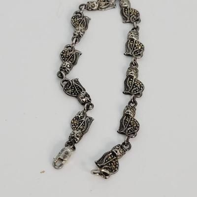 Sterling Silver and Marcasite Cat Bracelet 925