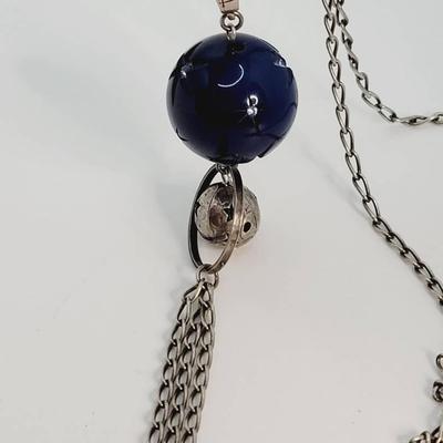 Rare Babylone Paris Celestial Blue and Silver Tone Tassel Necklace 