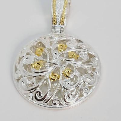 Filigree Silver and Gold Tone Necklace Enhancer Pendant