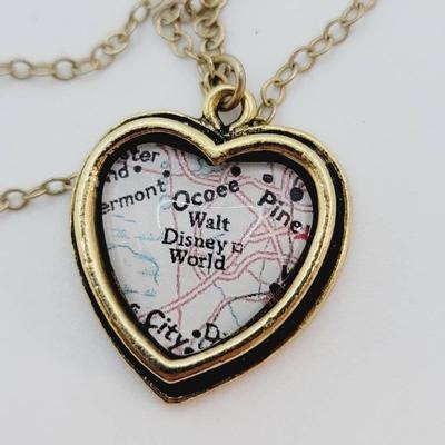 Walt Disney World Heart Map Necklace 