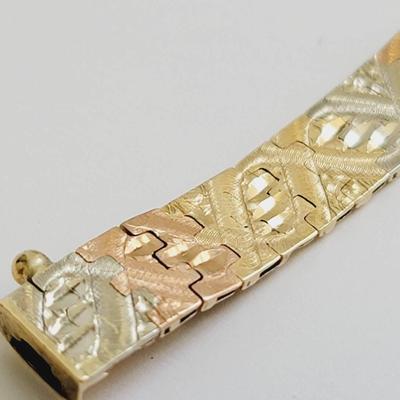 14k Tri Color Gold Bracelet Mexico Diamond Cut 
