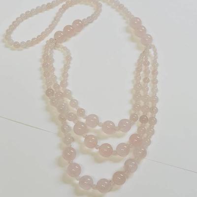 Rose Quartz Graduated Bead Three Strand Necklace 